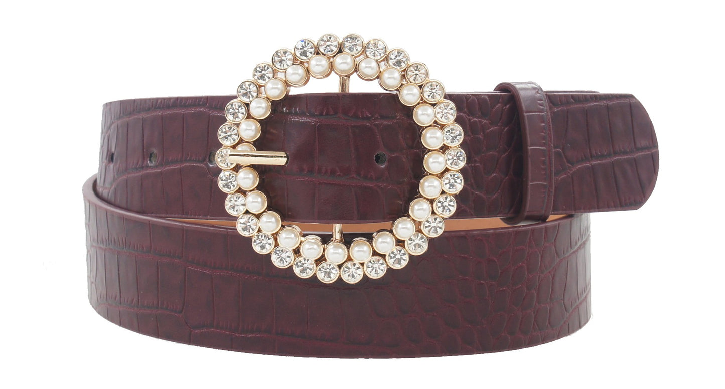 Wine Rhinestone and Pearl Belt