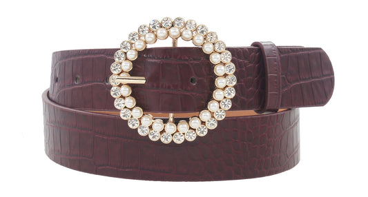 Wine Rhinestone and Pearl Belt