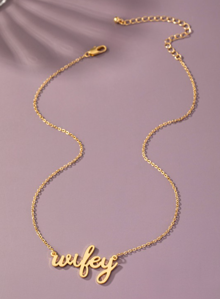 Brass Wifey Necklace with Satin Finish