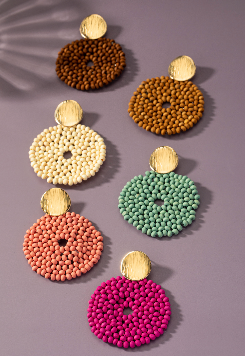 Hayden Wood Disk Drop Earrings