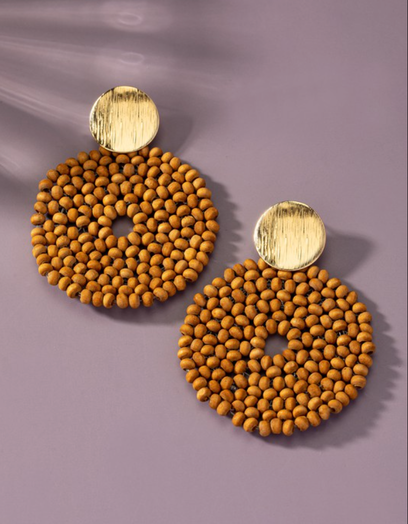 Hayden Wood Disk Drop Earrings
