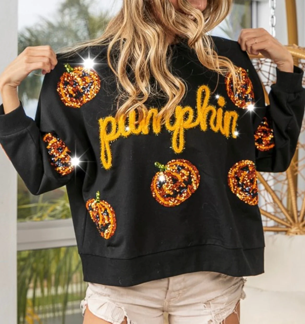 Tinsel & Sequin Pumpkin Sweatshirt