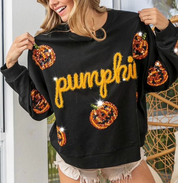 Tinsel & Sequin Pumpkin Sweatshirt