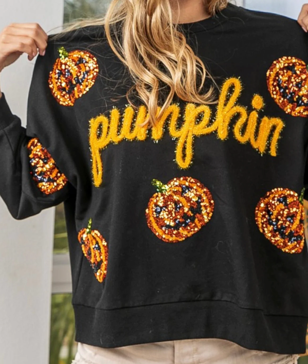 Tinsel & Sequin Pumpkin Sweatshirt